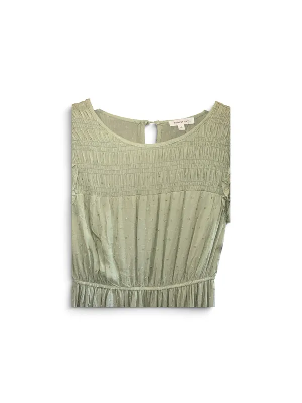 Smocked Bodice Light Sage Maxi Dress with Ruffle Sleeves - Image 4