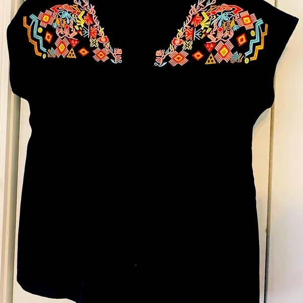 Vintage Black Embroidered Blouse Size 8 - Image 3