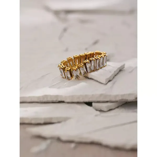 SIZE 9 18kt Gold Plated 316L Stainless Steel Cubic Zirconia Ring - Image 3
