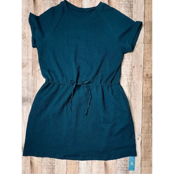 Cupshe Blue Crinkle Dolman Drawstring‎ Dress Cover Up LARGE Travel Casual NWT - Image 11