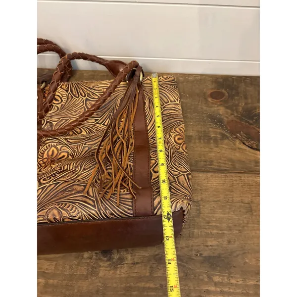 Patricia Nash Tooled Leather Fringe Tote Bag Purse Brown Floral‎ Western - Image 10