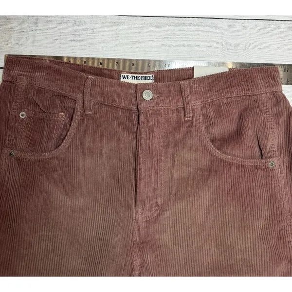 Free People Good Luck MID RISE Barrel Leg Corduroy Pants Withered Rose Size 29 - Image 13