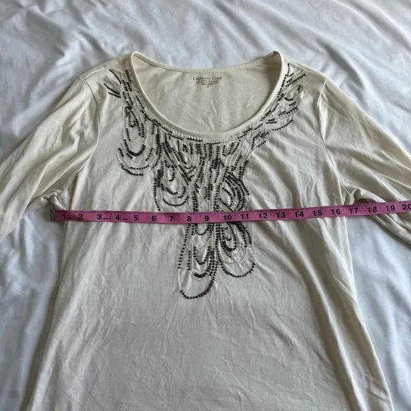 Coldwater Creek Women’s White Long Sleeve Top Beaded Embellished Boho Indie‎ Y2k - Image 6