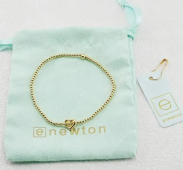 Gold Hollow Heart Pendant Enewton Beaded Stretch Bracelet Stackable Accessory - Image 3