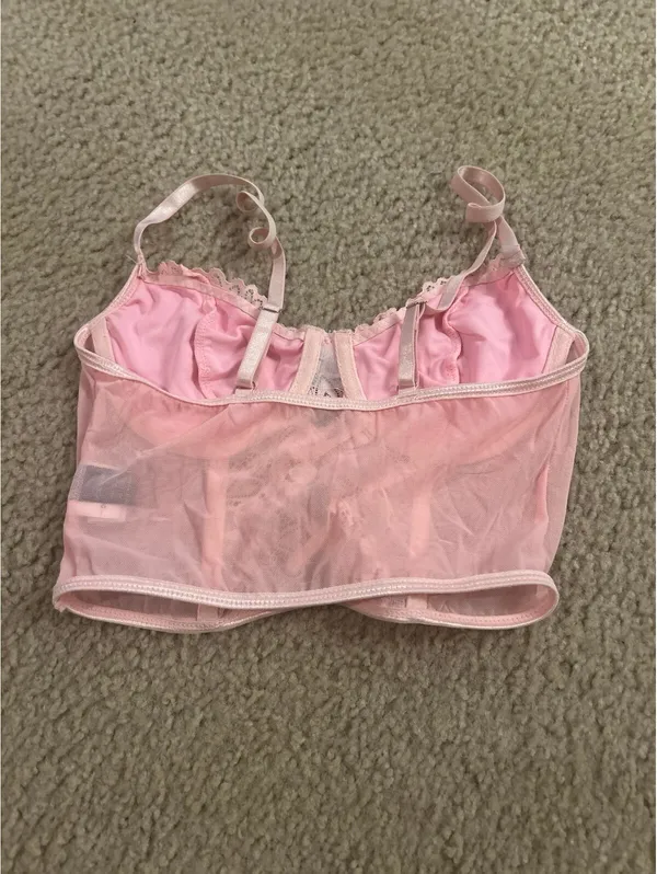 C705 bra small black top see thru pink cute bralette - Image 3