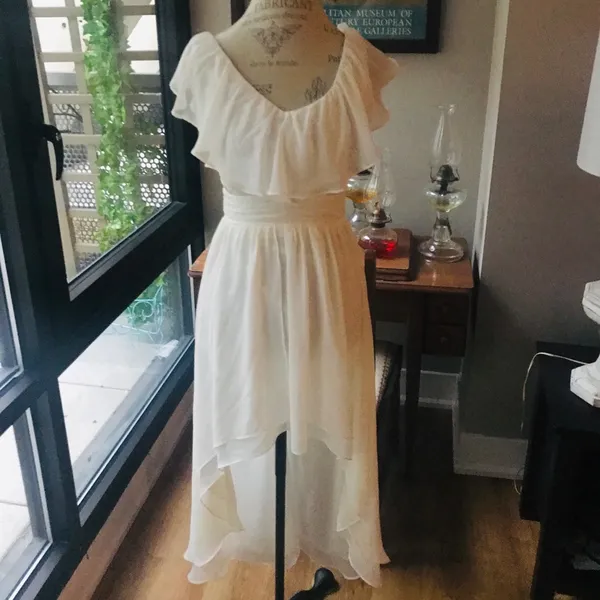Arden B White Ruffle Cut Out Asymmetric Dress SzXS - Image 3