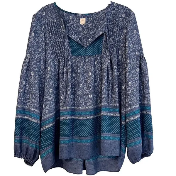 Gap Women’s Floral Blue Boho Peasant Blouse Size Medium - Image 2