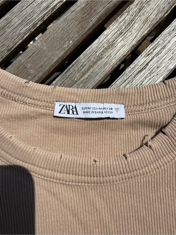 ZARA Short Sleeve Ribbed Tee in Taupe Beige - Image 2