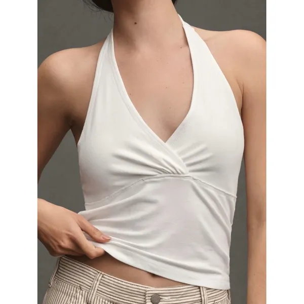 Pilcro Anthropologie Twist-Front Halter-Neck Top Size L White - Image 3
