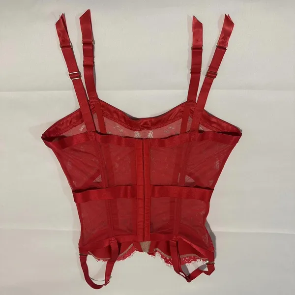 Victoria’s Secret 34B Red Boned Corset Bra With Garter Straps Lace Women’s - Image 5