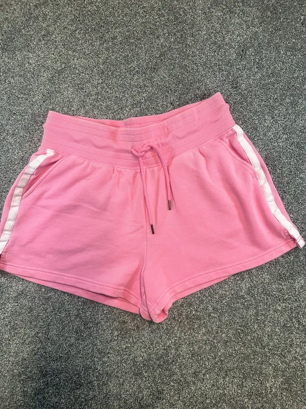 Yogalicious Pink Terry Loop Athletic Shorts with White Side Stripes, Large - Image 3