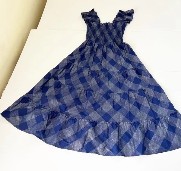 Hill House Ellie Nap Dress Navy Glitter Check, XS - Image 6
