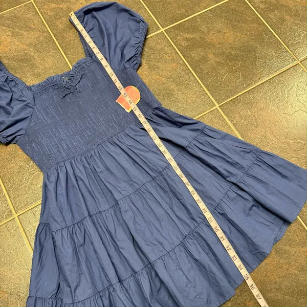NEW Arula Laine Babydoll Dress Short Puff Sleeve Mini Denim Blue Amazing 1X - Image 12