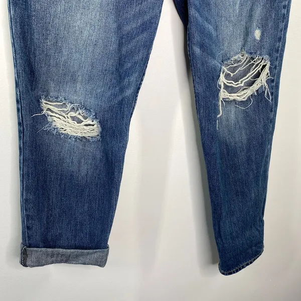 Abercrombie Dark Wash Distressed Button‎ Fly Mom Denim Jeans Womens Size 4/27 - Image 4