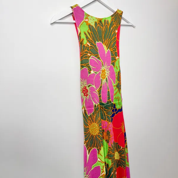 Zara Floral Special Edition Printed Maxi Dress Sleeveless Pink Green Red Small - Image 8