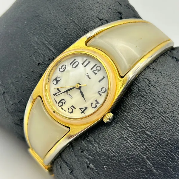 Collezier Two-tone Mother Pearl Dial Women’s Cuff Watch Working New Battery - Image 2