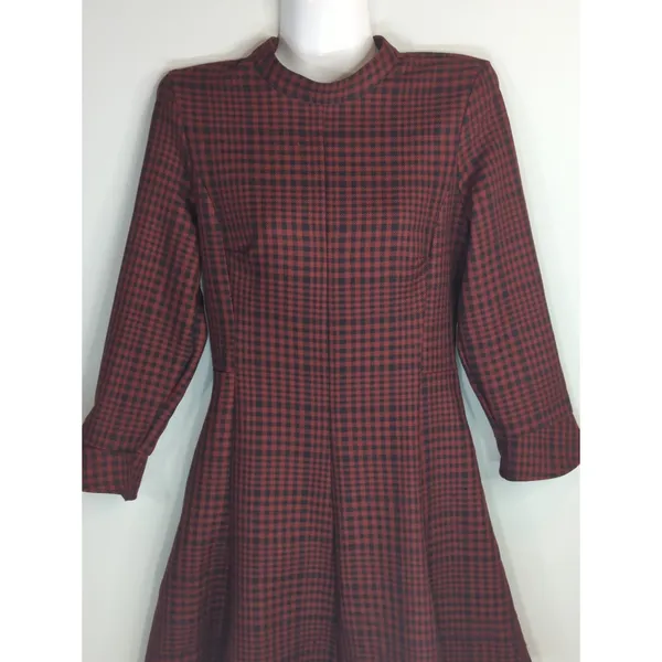 Zara Red & Black High Neck Plaid A-Line Mini Dress Women XS Skater‎ Girl Preppy - Image 3