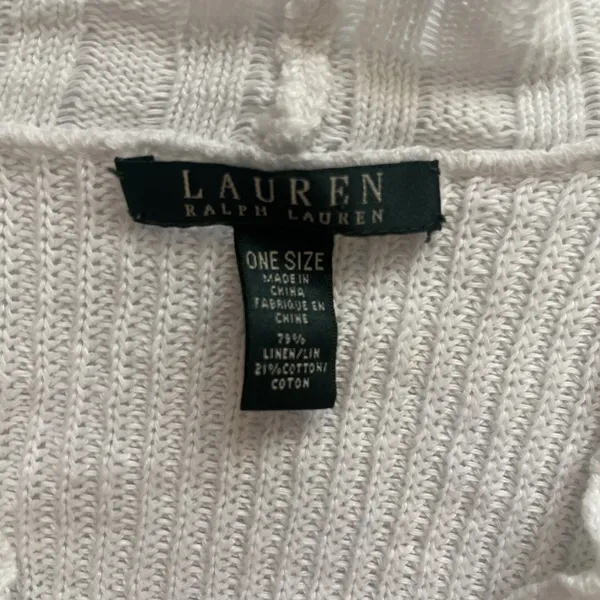 Lauren Ralph Lauren OS Linen Cotton White Cardigan Shrug Green Label - Image 6