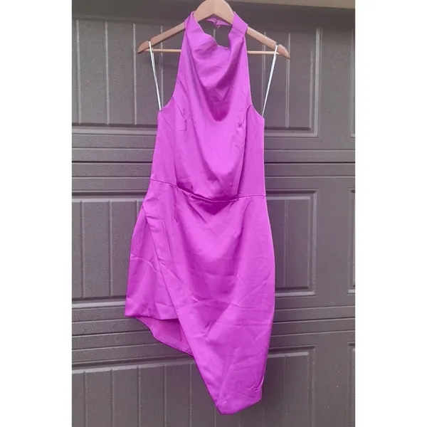 Elliatt Satin Halter Cocktail Dress Violet Asymmetrical Large NWT - Image 3