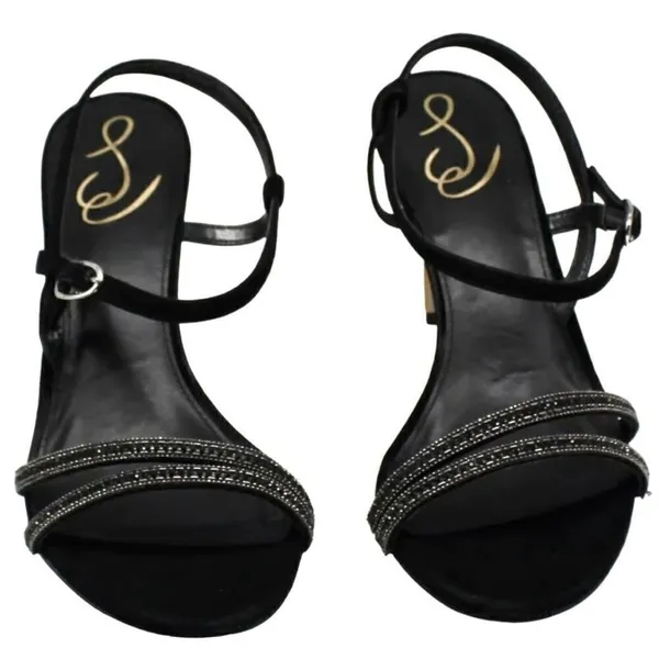 Sam Edelman Sandals Womens Size 6.5 Black Faux Leather‎ Open Toe Daisie Heels - Image 2