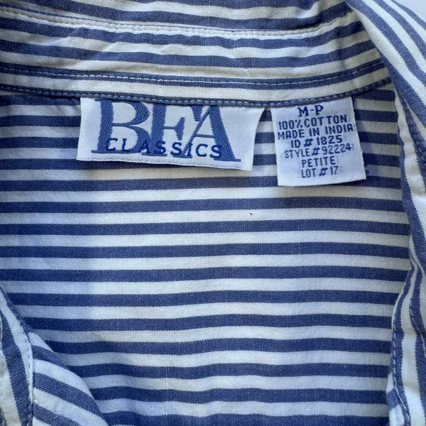 BFA Classics Blue White Striped Shirt Womens Med Petite Star Patriotic‎ Vintage - Image 4