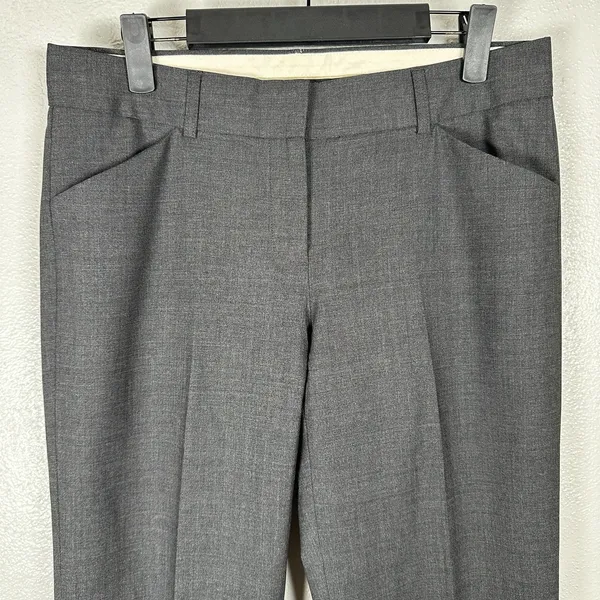 Theory Max C Trousers Womens 4 Charcoal Wool Blend Flare Mid Rise Professional - Image 2