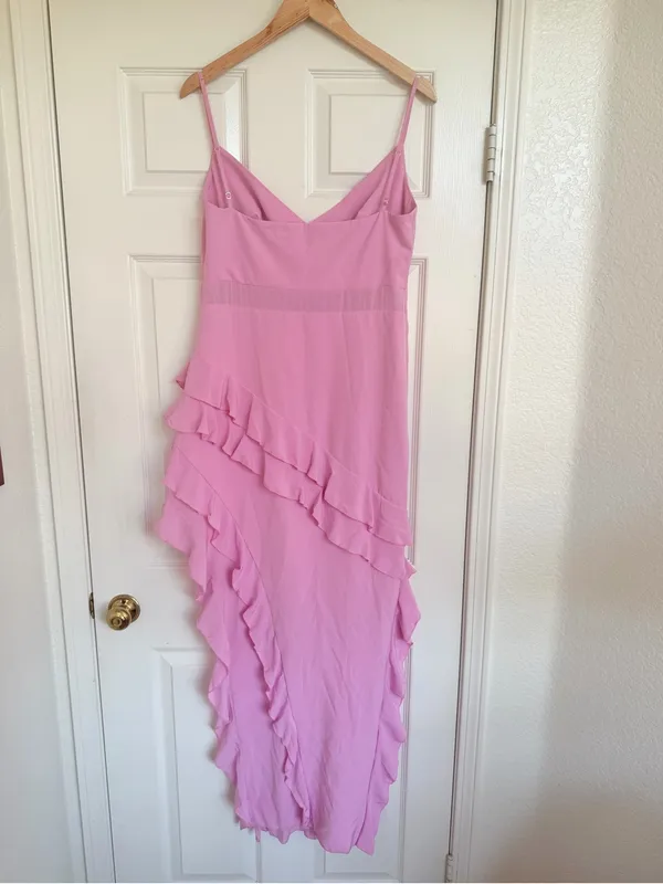 Oh Polly Pink Ruffle Maxi Dress Side Slit Size 10 - Image 6
