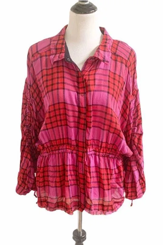 Free People Pacific Dawn Plaid Peplum Size XS - Image 2