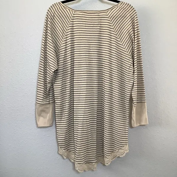 Cream Striped Top‎ 1X Oversized Lagenlook Earthy Neutral Waffle Knit Autumn Fall - Image 2