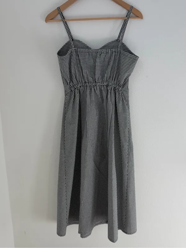 Japanese Gingham Bow Front Midi Dress Black White Size M - Image 8