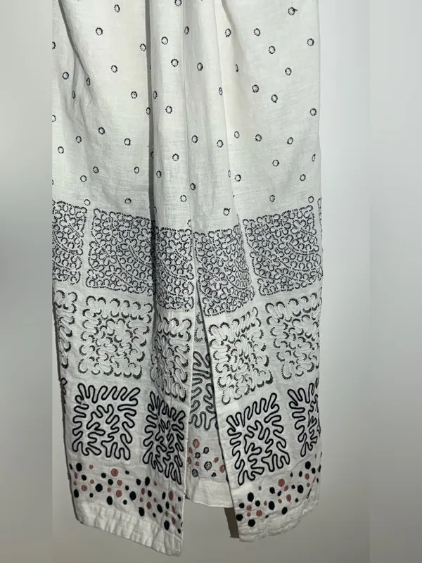 Anthropologie Strapless Deco White Patterned Maxi Summer Dress Linen Cotton - Image 13