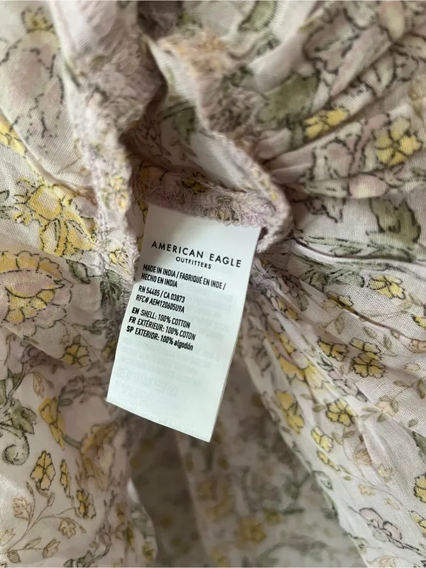 American Eagle Pink Floral Peasant Top Medium 100% Cotton Cottagecore - Image 5
