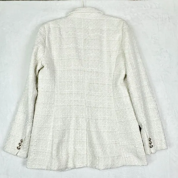 Maison d'Amelie Tweed Blazer Size Medium Cream Gold Buttons Classic Preppy - Image 2