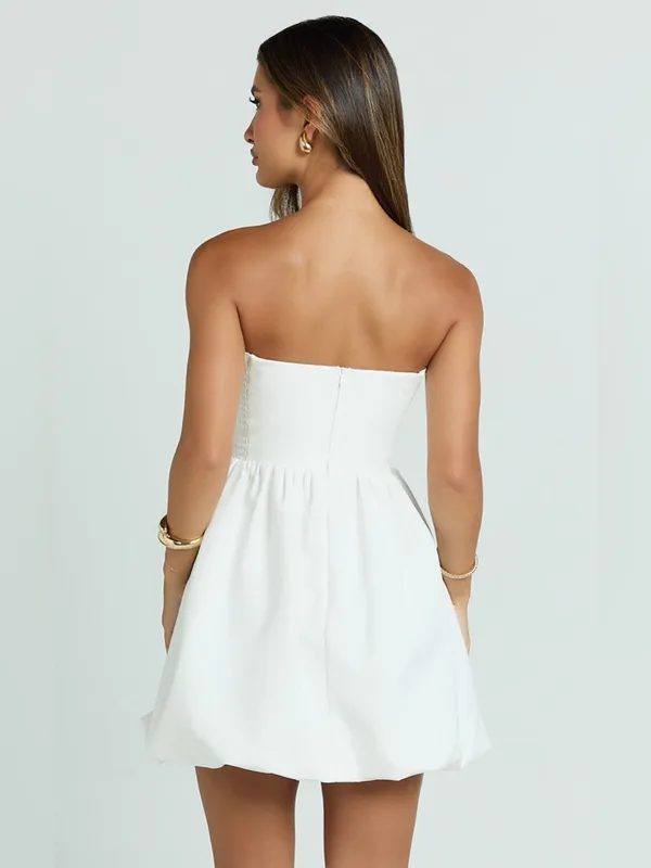 SHOWPO Shaima Strapless Bubble Hem Mini Dress In White - Image 5