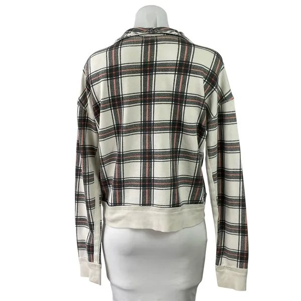 Free People Why Not Ivory Black Plaid Quarter Zip Pullover Sweater Sweatshirt S - Image 3
