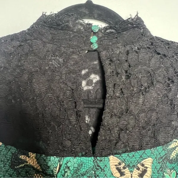 Anthropologie Maeve Lace Floral Swing Dress Green Black Sleeveless Cottagecore S - Image 4