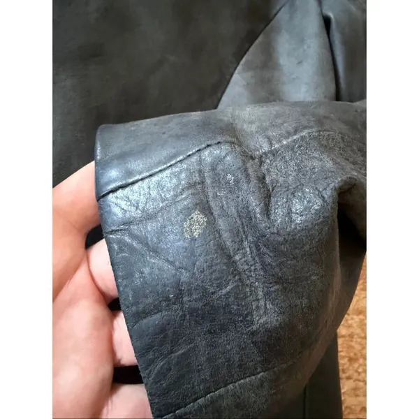 GUESS Dark Olive Genuine Leather Jacket with Black Faux Fur Collar Size S - Image 9