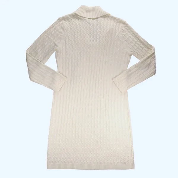 Calvin Klein Womens Cream Cable Knit Shawl Collar Toggle Sweater Dress Large - Image 4
