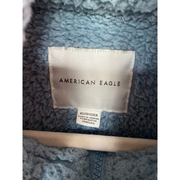 American Eagle‎ Sherpa Pullover 1/4 Zip Blue Cozy Soft Lounge Autumn Winter City - Image 6