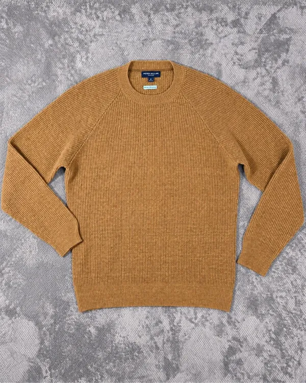 Peter Millar Collection M Wool Cashmere Sweater Brown Crewneck England Waffle Kn - Image 3