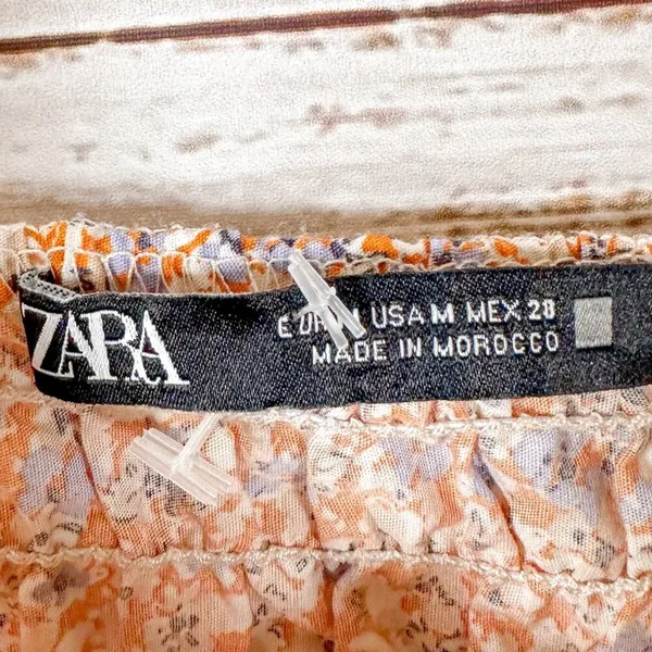 Zara Floral Ditsy Orange Lilac Smocked Sleeveless Minidress, EUC, Size Medium - Image 7