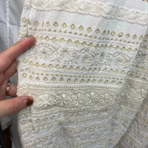 J. Jill women's cream tan embroidered‎ smocked thick strap stretch lace dress XS - Image 8
