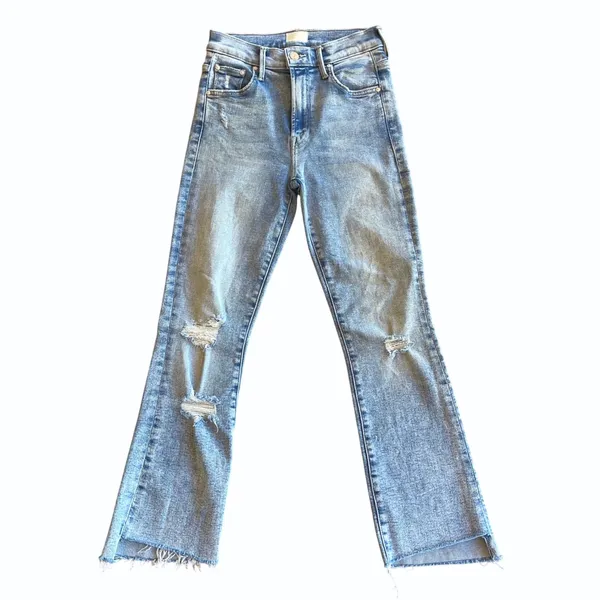MOTHER‎ The Insider Crop Step Fray Jeans Light Wash Distressed Size 24 - Image 2
