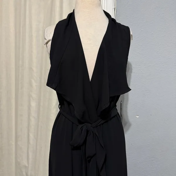 RMD Los Angeles Black Sleeveless Waterfall Duster Vest Belted Open‎ Front Small - Image 4