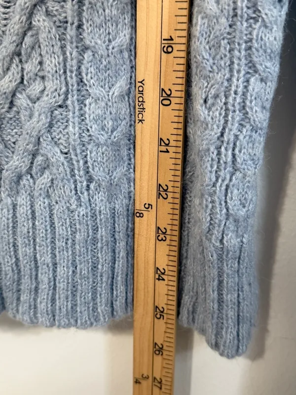 Free People Blue Distressed Turtleneck Sweater Size XS Oversized Wool Cable Knit - Image 6