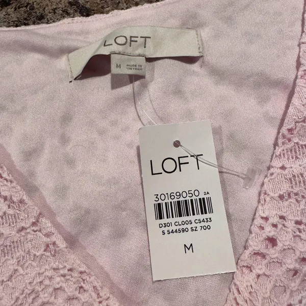 NWT Loft Lace Peplum Top Pink Button Up Romantic Feminine Cottage Coquette M - Image 2