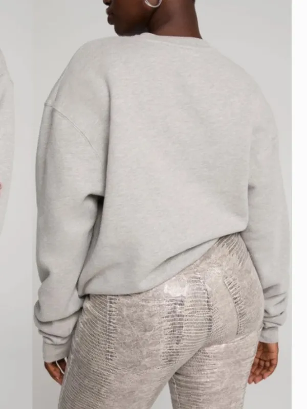 Good American Boyfriend Fleece Cotton Crewneck Sweatshirt Gray Size 1/Small - Image 2