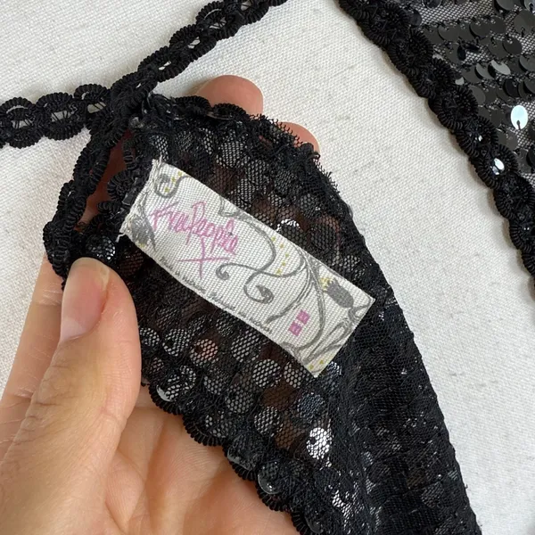 Free People Black Sequin Open Back Flowy Blouse Size‎ Medium - Image 7