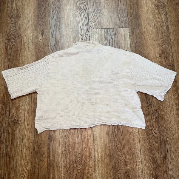 Sand Cloud Organic Cotton Gauze Cropped Button Down Shirt Tan Womens M/L Resort - Image 7