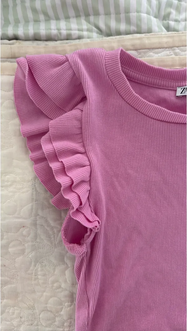 ZARA Pink Ruffle Crop Top - Image 3